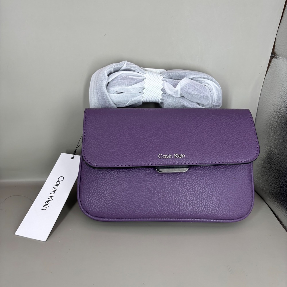 Calvin Klein Arya Purple Pebbled Crossbody Bag H5JEYZK4 New
